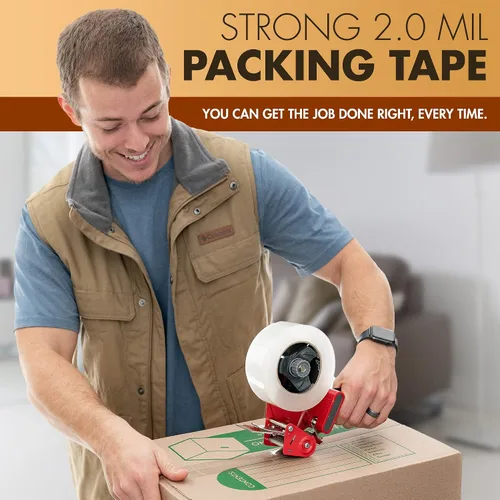 Vista 5 de Packstrong - Cinta de embalaje transparente de grado industrial 12 rollos - 110 yardas por rollo - 2" de ancho x 2 mil de grosor, cinta adhesiva