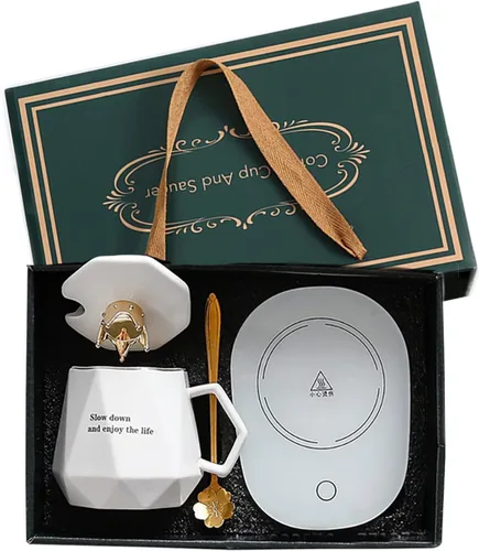 Vista 6 de Calentador de café para escritorio, con juego de tazas. Calentador de tazas, calentador de té, calentador eléctrico de bebidas, calentador