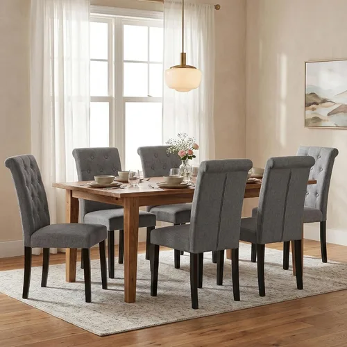 Vista 15 de Juego de 2 sillas de comedor tapizadas de tela con detalles de botones incrustados (Juego de 2 Negro)