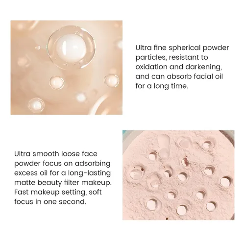 Vista 4 de Polvo de cara suelta de ajuste rosa, control de aceite minimiza los poros, maquillaje suelto para hornear cara, polvo fijador de maquillaje, acabado