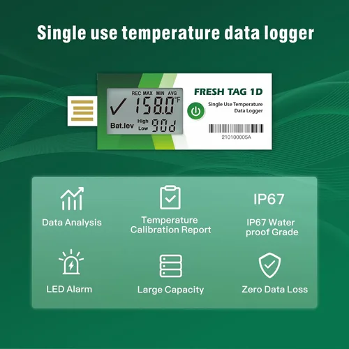 Vista 6 de Freshliance Registrador de Datos de Temperatura con Pantalla LCD, Registrador de Temperatura USB de Un Solo Uso con 30000 Puntos, Informe Automático