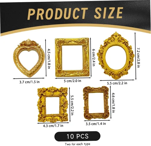 Vista 4 de 10 Pcs Small Gold Frames, Baroque Mini Picture Frames for DIY Phone Case, Craft Decor, and Photography Props