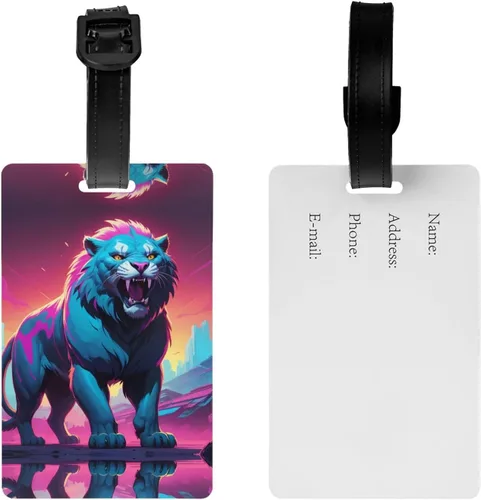 Vista 2 de Synthwave Sabertooth Luggage Tag - Lightweight, Removable Wristband for Travel, Backpacks, Golf Bags