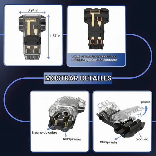 Vista 3 de Conectores divisores de cable T Tap 3 vías 2 pines, conectores de cable de bajo voltaje para 16-20 AWG, 10 piezas, conectores de empalme de cable
