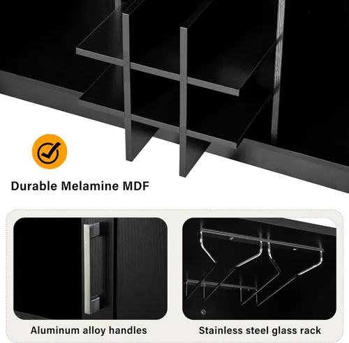 Vista 7 de 47.2" Multifunctional Kitchen Island with Drop Leaf & Power Outlet – Wine Bar with Bottle Rack, Coffee Station, 2-Door Storage & Adjustable Shelves