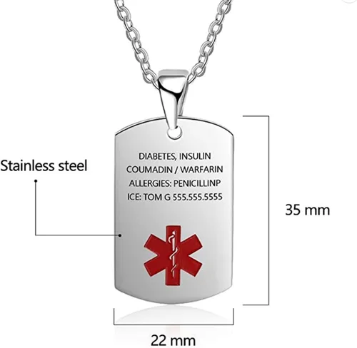 Vista 2 de Giftider Collar de alerta médica personalizado para hombres, collar de emergencia médica con grabado gratuito para hombres y mujeres, etiqueta