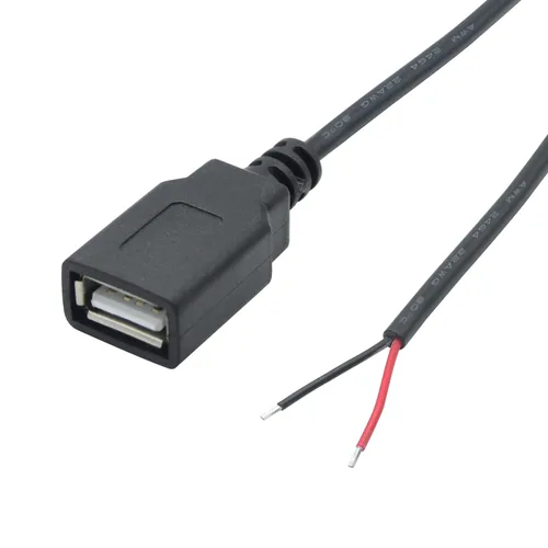 Vista 2 de USB A hembra a 2 Pin alambre desnudo, cable de coleta USB 5V/3A ninguna función de datos USB Open End Power Cable 11", Tinned Tail, 22AWG for USB