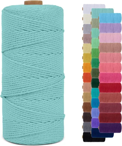 Vista 45 de Cordón de macramé de 0.079 pulgadas, cuerda de algodón natural de 109 yardas, hilo de cuerda de macramé para manualidades, ganchos de pared