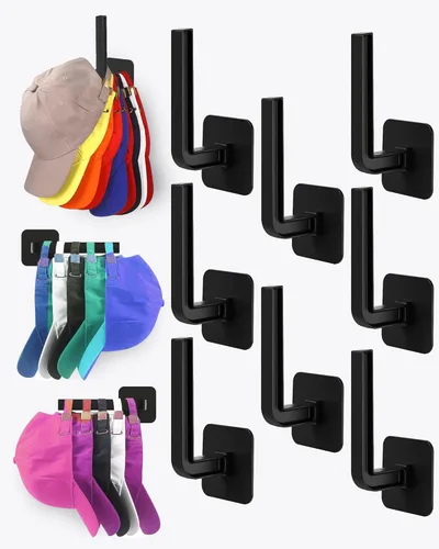 Vista 14 de Estante para sombreros para almacenamiento de sombreros (paquete de 4), organizador de sombreros multiusos, ganchos de pared de adhesivo fuerte