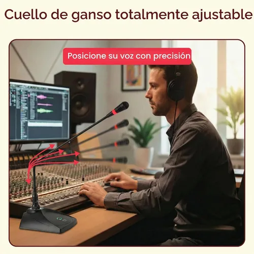 Vista 4 de Sistema de micrófono con cable de cuello de cisne de escritorio - Micrófono condensador de voz con cable montado en mesa con filtro pop - Cable