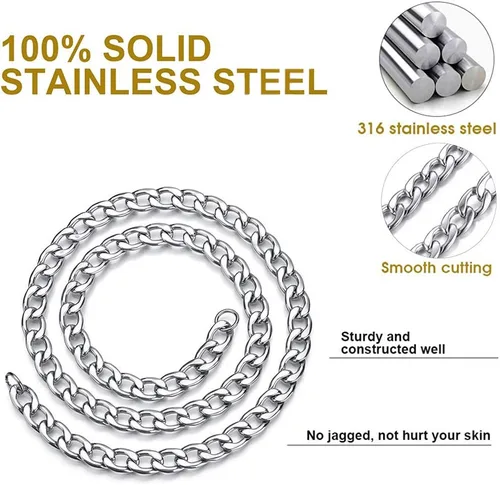 Vista 6 de Collar de candado de acero inoxidable para hombre y mujer, gargantilla de plata de 16 a 20 pulgadas