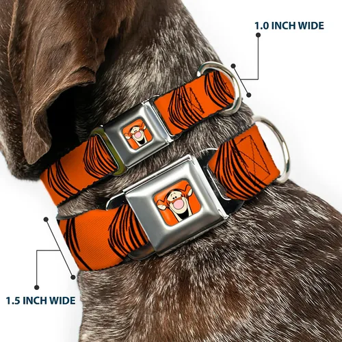 Vista 2 de Collar de perro hebilla de cinturón de seguridad Tigger Stripes naranja negro 9 a 15 pulgadas 1.0 pulgadas ancho
