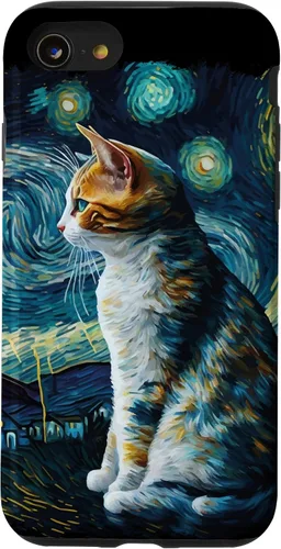 Vista 18 de Lindo Van Gogh Starry Night Cat Calico Cat Lover - Carcasa divertida para iPhone 17