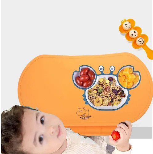 Vista 6 de Tapete individual de silicona para niños, Baby Mumbo, calidad alimentaria con bordes elevados únicos para la prevención de derrames, bandeja ligera