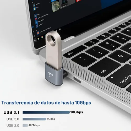 Vista 3 de Adaptador USB C a USB 3.1 OTG de 90 grados (paquete de 2), adaptador USBC tipo C macho a USB hembra, transferencia de datos 10G para smartphone USB