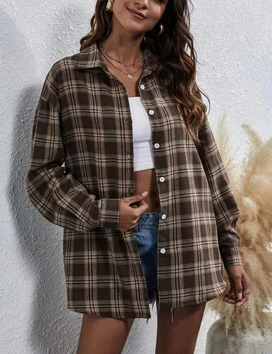 Vista 4 de Zontroldy Camisas de Franela a Cuadros para Mujer de Talla Grande Manga Larga con Botones a Cuadros Buffalo Camisa Blusa Tops