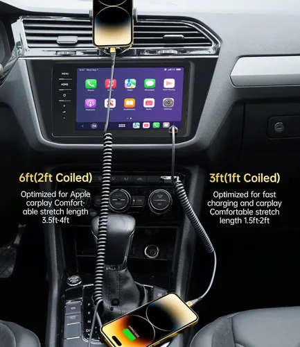 Vista 3 de Cable corto de carga para iPhone para automóvil, paquete de 2 cables Lightning enrollados de 3 pies [certificado MFi de Apple], cable de carga
