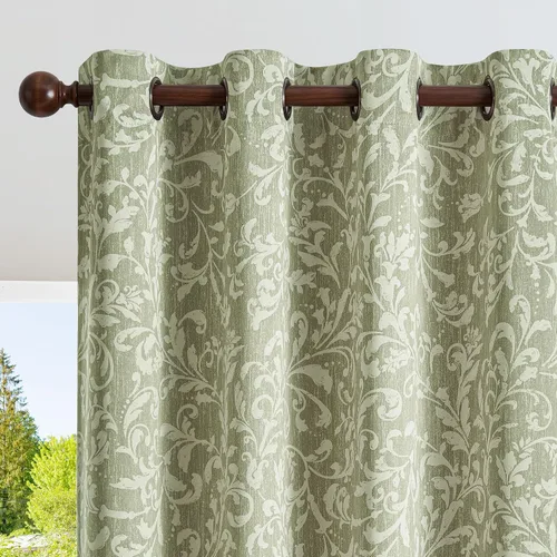 Vista 13 de jinchan Cortinas opacas para dormitorio, cortinas con estampado floral de pergamino gris topo de 84 pulgadas de largo para sala de estar, cortinas