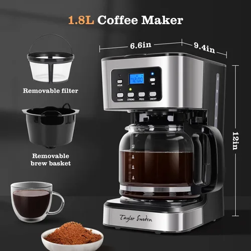 Vista 7 de Taylor Swoden Cafetera programable para 12 tazas, negro y acero inoxidable