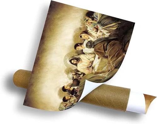 Vista 3 de Lámina dorada de Santa Última Cena (12 x 16 pulgadas), arte de pared religioso laminado sin marco, decoración del hogar, arte diseño, piezas maestras