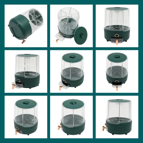 Vista 4 de Dispensador de cereales, Dispensador de grano giratorio de 360° de 6 rejillas, Dispensador de arroz transparente sellado 6 en 1, Contenedor de verde