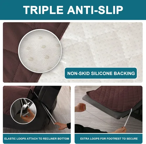 Vista 4 de Turquoize Funda reclinable 100% impermeable para ancianos, fundas reclinables antideslizantes para sillas reclinables de elevación eléctrica Marrón