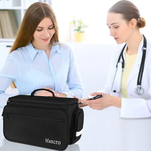 Vista 8 de Mancro Bolsa médica, bolsa de enfermera de salud en el hogar con parte inferior antideslizante, correa de hombro extraíble, organizador de primeros