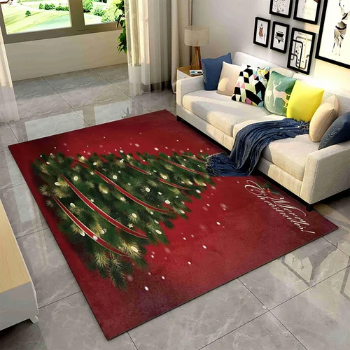 Vista 2 de Alfombra de área de decoración de habitación de Feliz Navidad, 2 x 3 pies, alfombra de árbol de Navidad con copos de nieve para dormitorio, alfombra