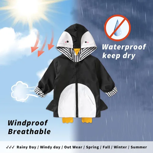 Vista 2 de YOUNGER TREE Impermeable de pato para bebé niño y niña, con capucha y cremallera