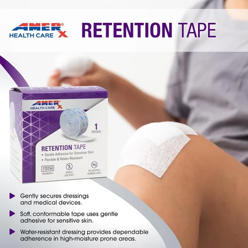 Vista 3 de Cinta de retención AMERX, apósito adhesivo suave para asegurar apósitos primarios para heridas, catéteres, tubos de alimentación