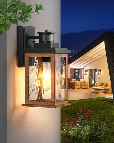 Vista 8 de VIANIS Luces para exteriores con sensor de movimiento, iluminación de anochecer a amanecer para casa, luces de grano de madera para garaje, farol