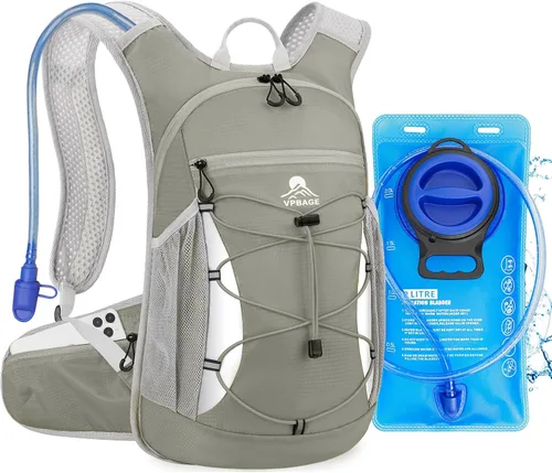 Vista 12 de Mochila de hidratación con bolsa de agua de 2 litros. Mochila ligera de 15 litros con bolsillos para cinturón de cadera del tamaño del teléfono