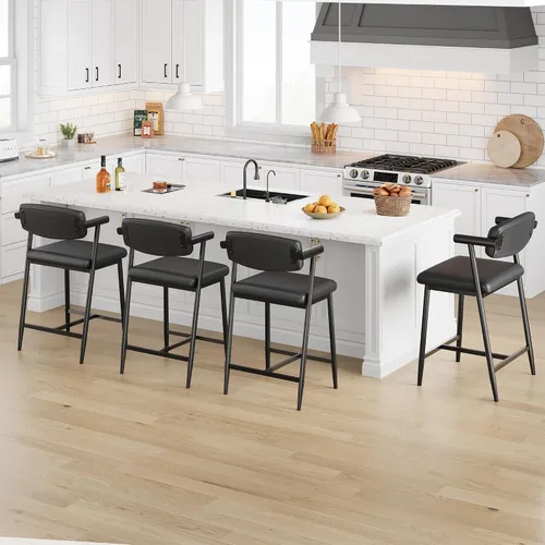 Vista 16 de IDEALHOUSE Juego de 2 taburetes de bar de altura de mostrador con brazos, taburetes de bar tapizados de 26 pulgadas con respaldo, asiento más ancho