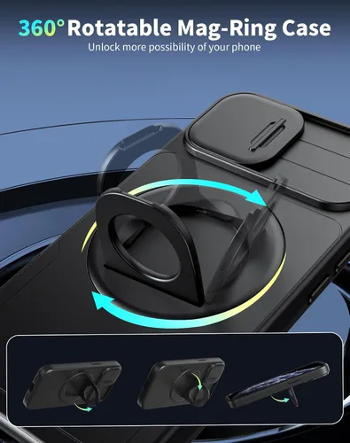 Vista 5 de Funda magnética para iPhone 11 Pro compatible con carga inalámbrica MagSafe, con 2 protectores de pantalla, anillo kickstand de 360° integrado +