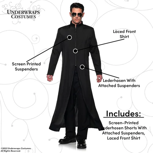 Vista 3 de UNDERWRAPS Capa de vinilo negro - Agente secreto espía disfraz de Halloween para hombre