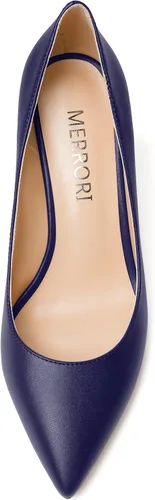 Vista 3 de MERRORI Zapatos de tacón alto y grueso para mujer, sin cordones, punta cerrada, punta puntiaguda, tacón mate, zapatos de tacón de 3.3 pulgadas