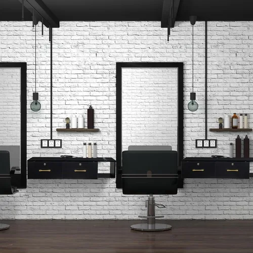 Vista 7 de Estación de peluquería de montaje en pared con 2 cajones de bloqueo y 3 agujeros, tocador de maquillaje flotante para peluquería de belleza, baño