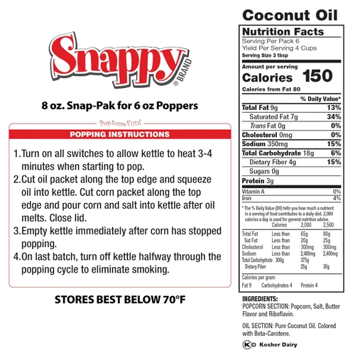 Vista 2 de Snappy Snap-Paks - Paquetes de porciones de palomitas todo en uno para máquina popping de 6 onzas, granos, aceite y sal, 24