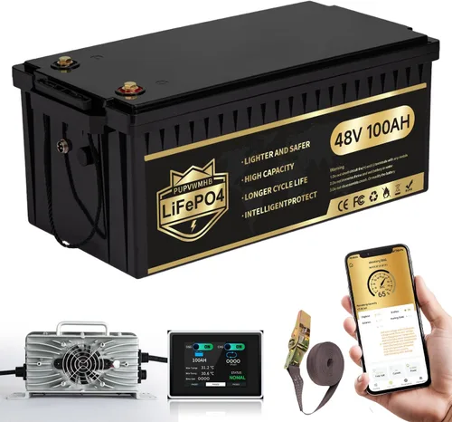 Vista 8 de 36V 105Ah LiFePO4 - Batería para carrito de golf, BMS inteligente de 200A integrado, aplicación móvil, batería de litio recargable de más de 5000