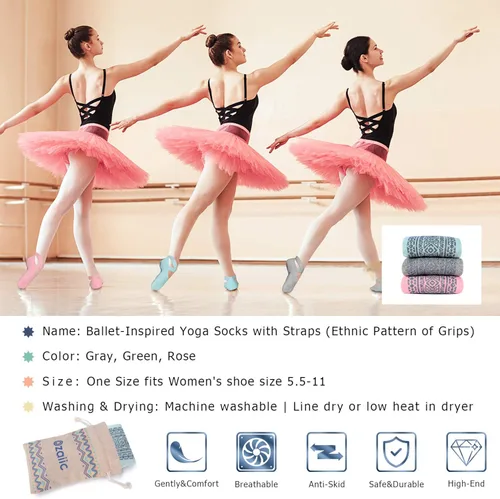 Vista 5 de Ozaiic Calcetines de yoga para mujer antideslizantes y con correas ideal para pilates Pure Barre ballet danza entrenamiento descalza