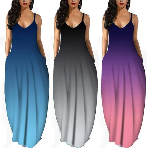 Vista 4 de LaiyiVic - Vestidos de verano largos y sensuales para mujer, informales, ajustados, a rayas, largos hasta el suelo, sin mangas, coloridos, tallas
