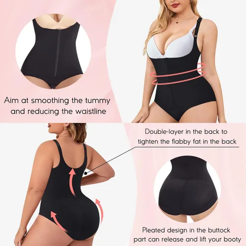 Vista 4 de MERYOSZ Fajas moldeadoras para mujer con control de abdomen, faja colombiana, faja moldeadora de cuerpo, cintura con cremallera, busto abierto, malla