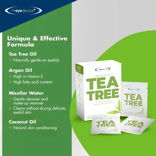 Vista 7 de The Eye Doctor Toallitas para párpados de aceite de árbol de té, 20 toallitas de limpieza de ojos de un solo uso para el cuidado diario de la tapa