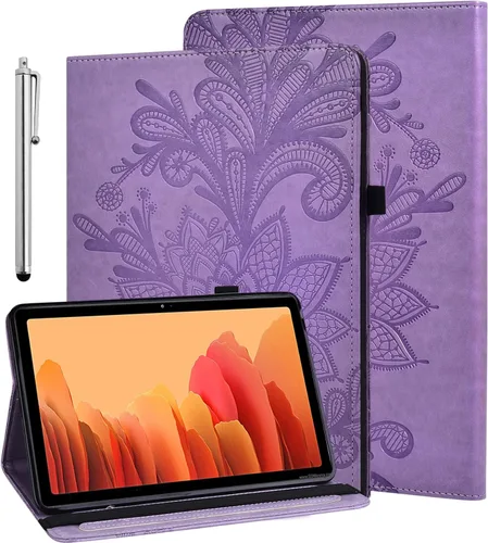 Vista 11 de Amazon Kindle Fire HD 8 8ª/7ª/6ª generación 2016/2017/2018, diseño de flores de encaje en relieve de piel sintética, a prueba de golpes, con soporte