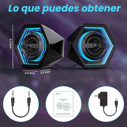 Vista 8 de Altavoces para juegos de computadora, altavoces de escritorio activos de 50 W con espejo infinito túnel 3D RGB (8 modos), Bluetooth 5.3, entrada