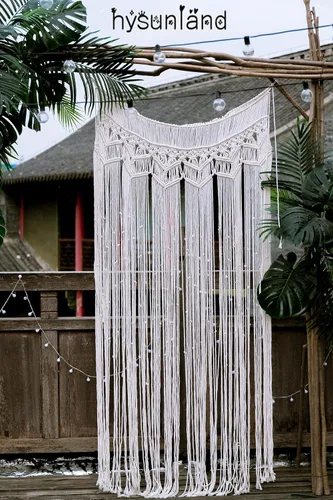 Vista 3 de Cortinas bohemias de macramé, cortina de macramé para colgar en la pared, cortina con cuentas decoración
