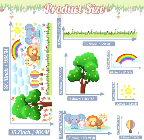 Vista 7 de KOKOLAP Calcomanías de pared de animales de árbol, calcomanías de pared de animales del bosque, decoración de habitación de bebé, decoración
