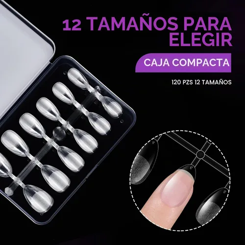 Vista 4 de Gelike ec Puntas de uñas extra cortas en forma de almendra: 120 piezas de puntas de gel suave para puntas de uñas de gel de cubierta completa
