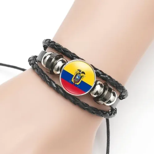 Vista 5 de vmcoatdu World Many National Flags - Pulsera de cuero de aleación retro para bandera nacional trenzada