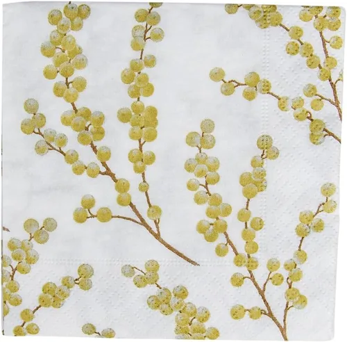 Vista 3 de Entertaining with Caspari Berry Branches - Servilletas de papel para cóctel, color blanco y dorado, paquete de 20